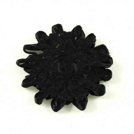 Fleur en tissu satiné noir, diamètre environ 9cm