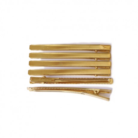 6 Pinces cheveux crocodile plat en métal doré 8cmx0.5cm
