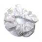 Chouchou élastique cheveux tissu et perles - blanc