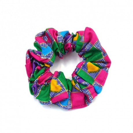 Elastique chouchou cheveux tissu motif coeur multicolore rose