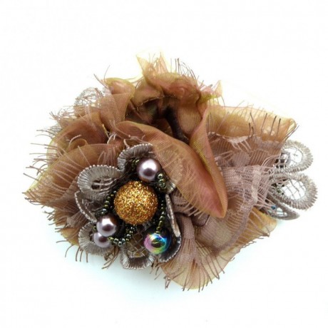 Elastique chouchou cheveux ou bracelet perle fleur - camel