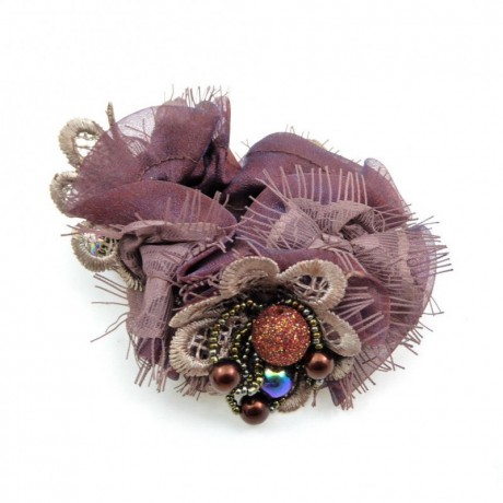 Elastique chouchou cheveux ou bracelet perle fleur - marron