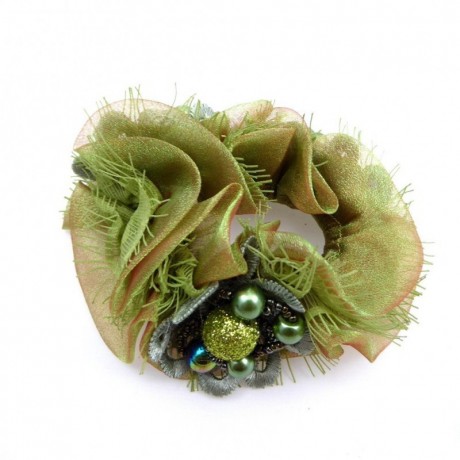 Elastique chouchou cheveux ou bracelet perle fleur - vert