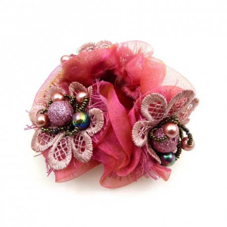 Elastique chouchou cheveux ou bracelet perle fleur - rouge