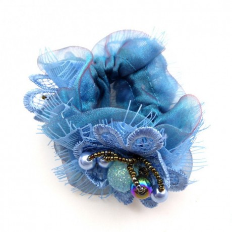 Elastique chouchou cheveux ou bracelet perle fleur - bleu