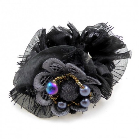 Elastique chouchou cheveux ou bracelet perle fleur - noir