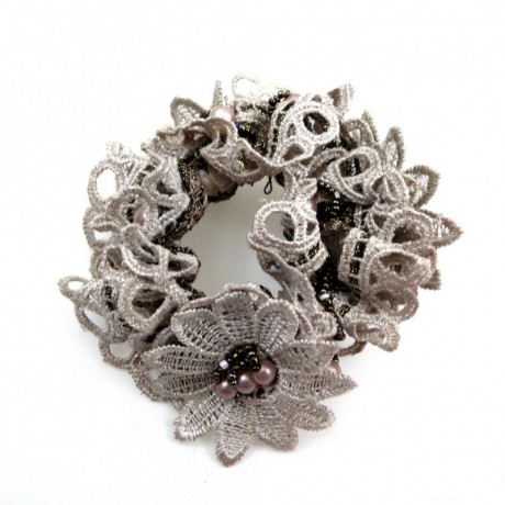Elastique chouchou cheveux ou bracelet perle fleur - beige
