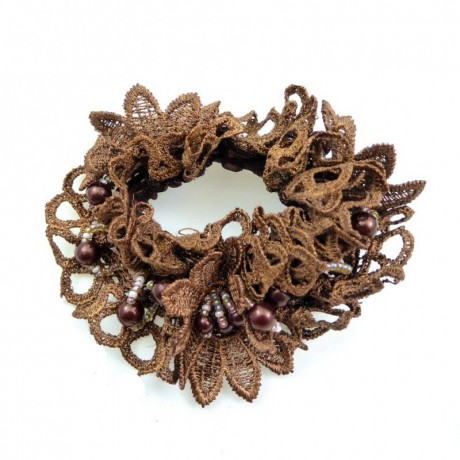 Elastique chouchou cheveux ou bracelet perle fleur - marron