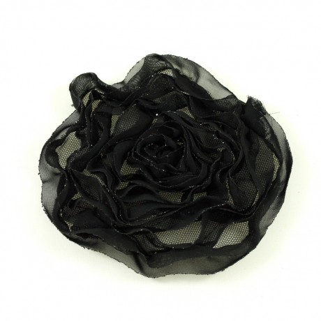 Fleur en tissu synthétique noir avec bord pailleté, diamètre 10cm