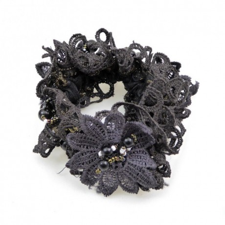 Elastique chouchou cheveux ou bracelet perle fleur - noir