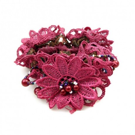 Elastique chouchou cheveux ou bracelet perle fleur - framboise
