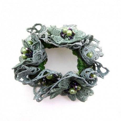 Elastique chouchou cheveux ou bracelet perle fleur - vert