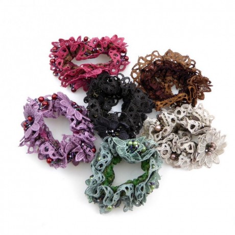 Elastique chouchou cheveux ou bracelet perle fleur - vert