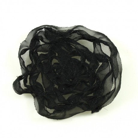 Fleur en tissu synthétique noir avec bord pailleté, diamètre 10cm