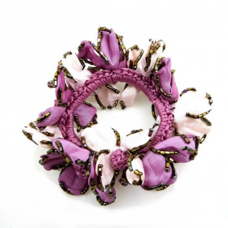 Elastique chouchou cheveux ou bracelet perle fleur - rose clair