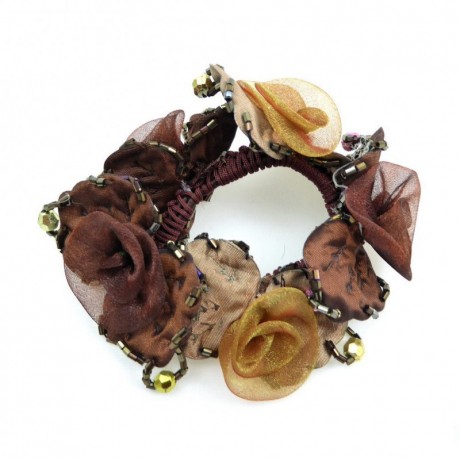 Elastique chouchou cheveux ou bracelet perle fleur - marron