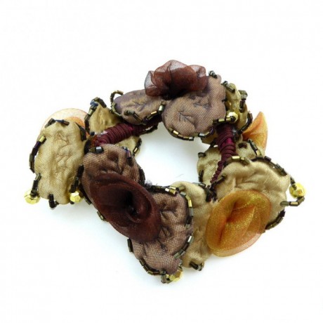 Elastique chouchou cheveux ou bracelet perle fleur - beige