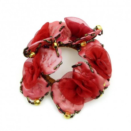Elastique chouchou cheveux ou bracelet perle fleur - rouge
