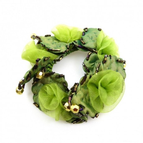 Elastique chouchou cheveux ou bracelet perle fleur - vert
