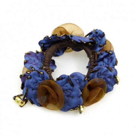 Elastique chouchou cheveux ou bracelet perle fleur - bleu