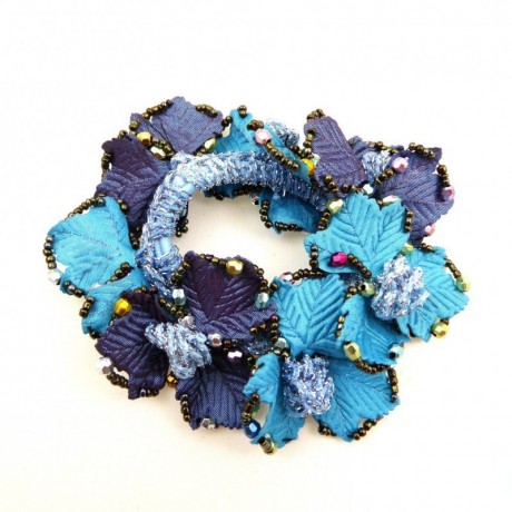 Elastique chouchou cheveux ou bracelet perle fleur - bleu
