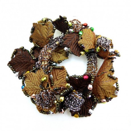 Elastique chouchou cheveux ou bracelet perle fleur - marron