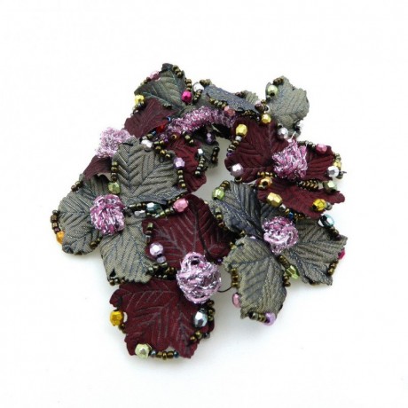 Elastique chouchou cheveux ou bracelet perle fleur - gris bordeaux