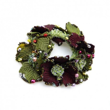 Elastique chouchou cheveux ou bracelet perle fleur - vert bordeaux