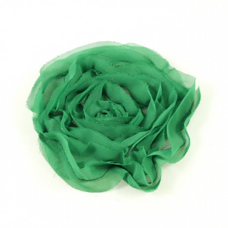 Fleur en tissu synthétique vert avec bord pailleté, diamètre 10cm