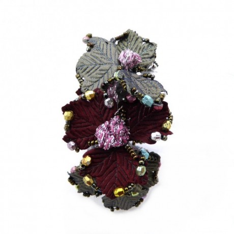 Elastique chouchou cheveux ou bracelet perle fleur - gris bordeaux
