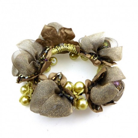 Elastique chouchou cheveux ou bracelet perle fleur - beige