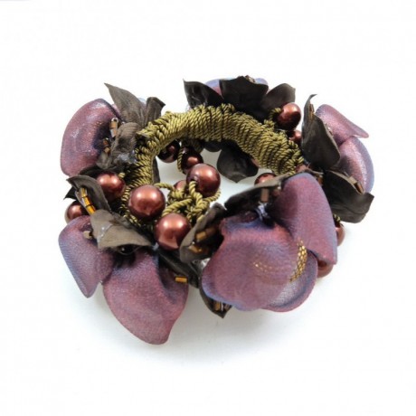 Elastique chouchouElastique chouchou cheveux ou bracelet perle fleur - marron