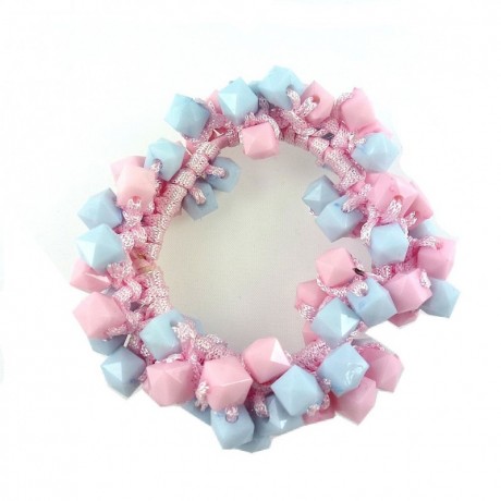 Bracelet ou élastique cheveux perles - rose bleu