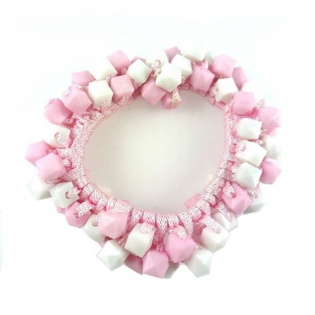 Bracelet ou élastique cheveux perles - rose