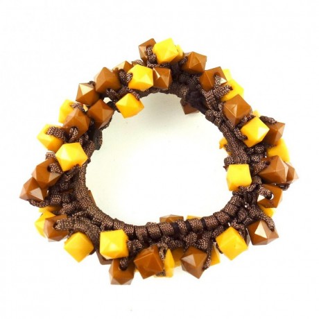 Bracelet ou élastique cheveux perles - marron jaune