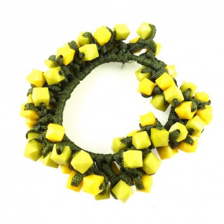 Bracelet ou élastique cheveux perles - jaune