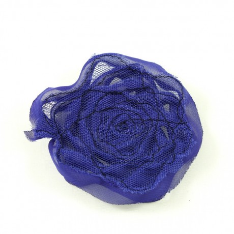 Fleur en tissu synthétique bleu dur avec bord pailleté, diamètre 7cm