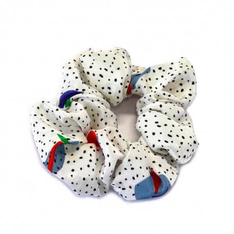 Elastique chouchou cheveux fantaisie blanc bleu