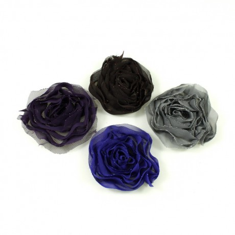 Fleur en tissu synthétique violet avec bord pailleté, diamètre 7cm