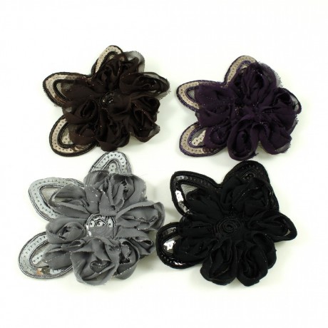 Fleur en tissu synthétique et sequins violet 11x9.5cm.