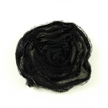 Fleur en tissu synthétique couleur noir avec fil argenté environ 8cm.