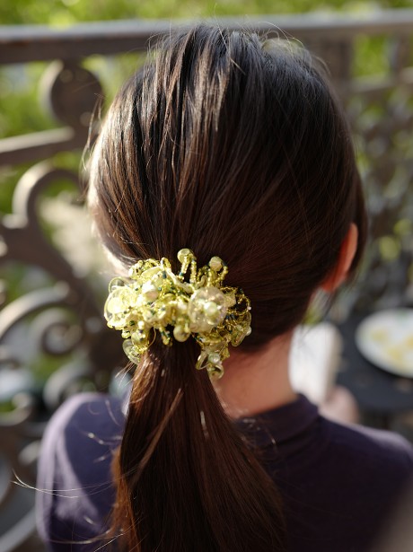 Elastique chouchou cheveux ou bracelet perle - vert