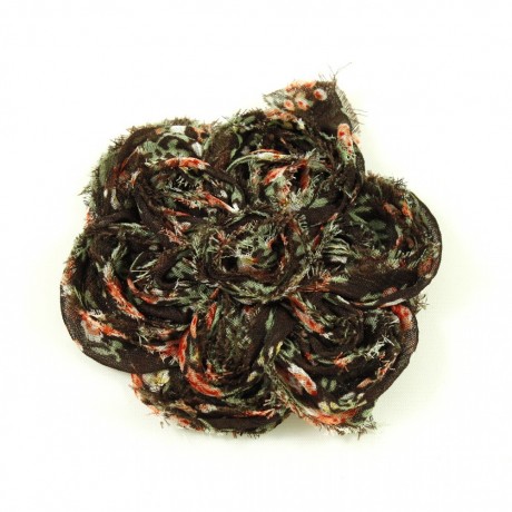 Grosse fleur plate marron / orange en tissu synthétique 7.5cm
