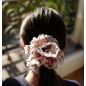 Elastique chouchou cheveux tissu et perles - rose