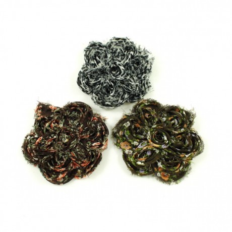 Grosse fleur plate marron / orange en tissu synthétique 7.5cm