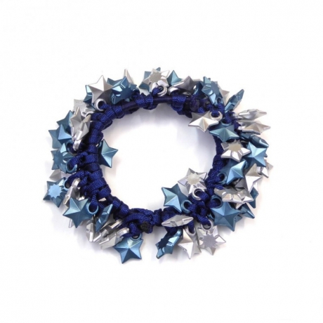 Elastique cheveux perles étoiles ou bracelet - bleu argent