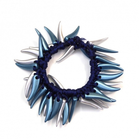 Elastique cheveux ou bracelet perles pointues - bleu argent