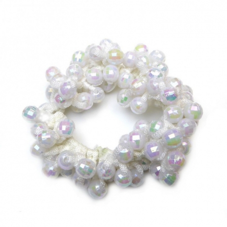 Elastique chouchou cheveux ou bracelet perles - blanc irisé