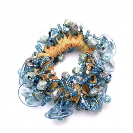 Elastique chouchou cheveux ou bracelet perles - bleu