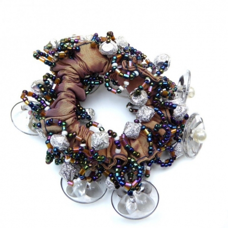 Elastique chouchou cheveux ou bracelet perles - gris